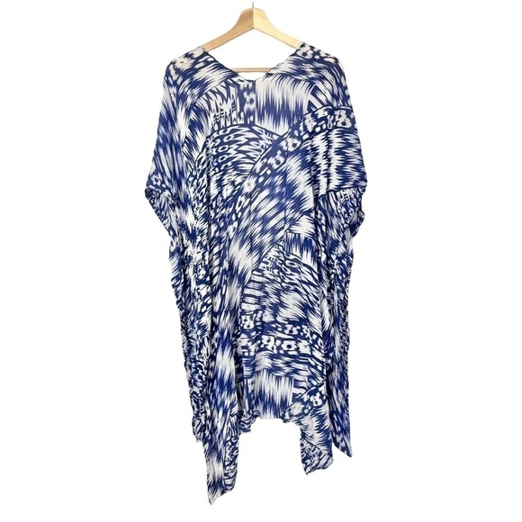 Anthropologie Michael Stars Blue & White Printed Lightweight Boho Duster OS - Picture 5 of 6